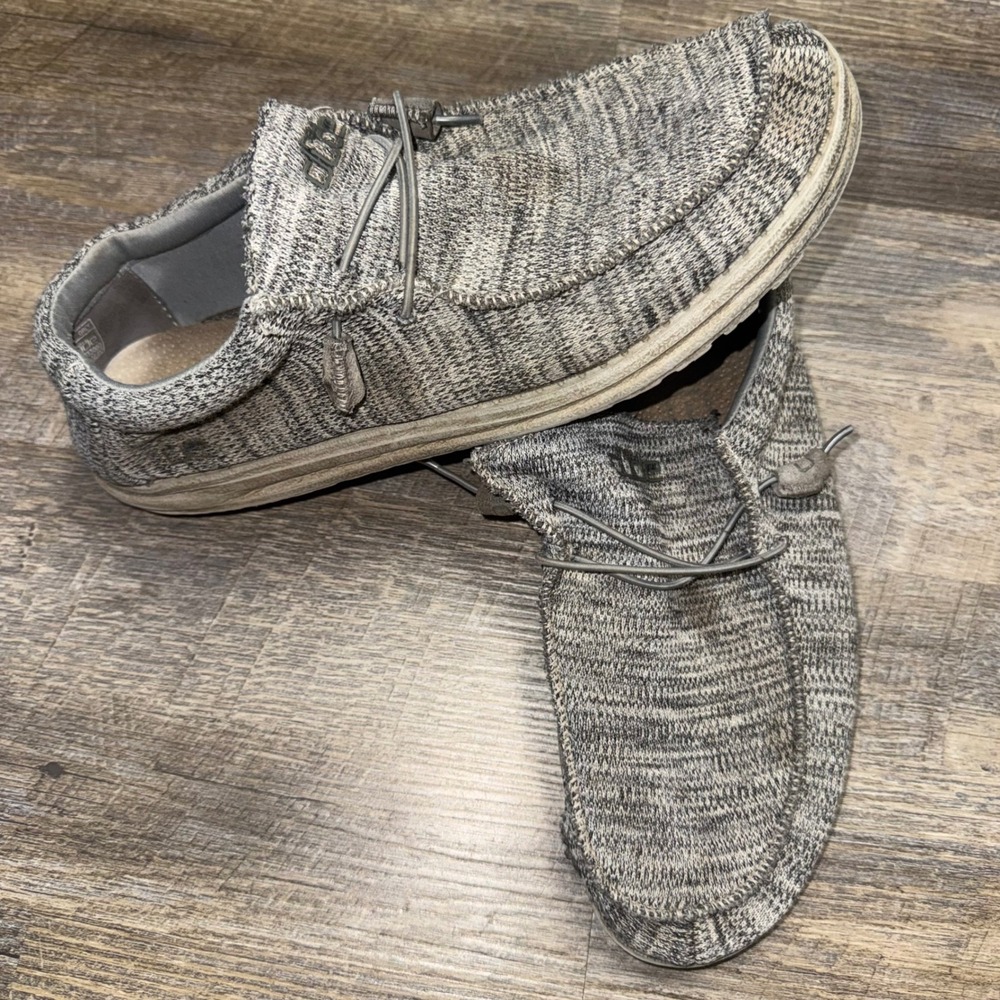 HEYDUDE Wally B Sox Mens 13 Gray Knit Slip‎ On Loafers Casual Shoes Lightweight